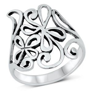 Sterling Silver Abstract Flowers Ring 925 Fashion